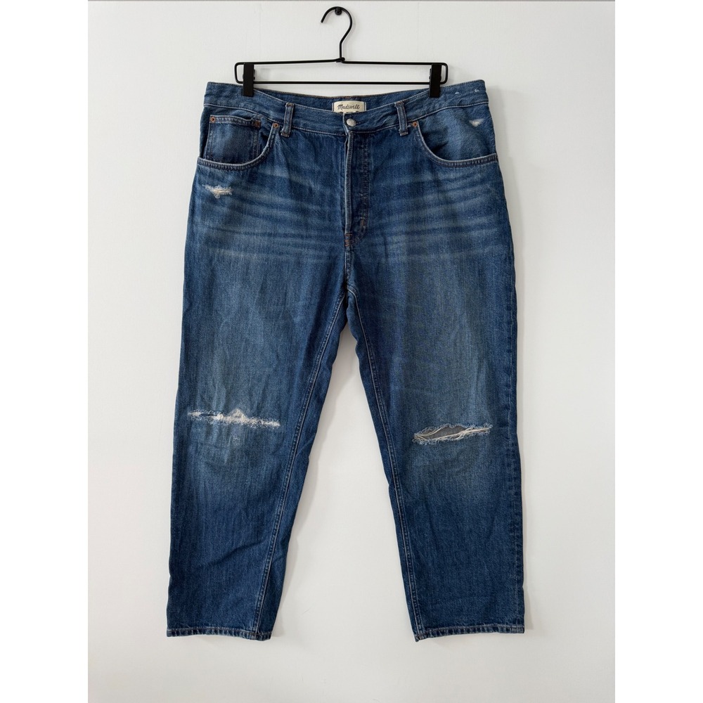 Madewell The Dean Easy Straight Crop Jean Distressed Blue Denim DM8702 Size 31